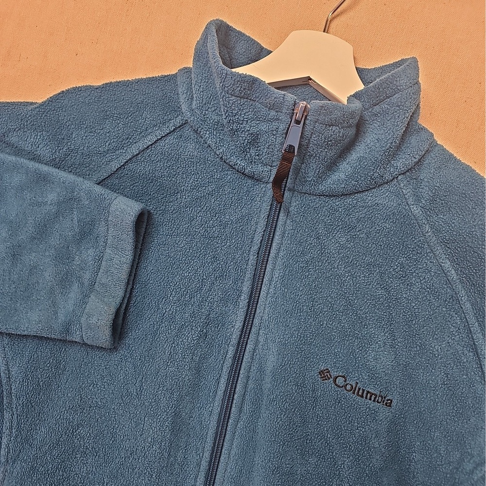 Columbia Women's XL Fleece Jacket Turquoise Blue Full Zip Coat FAIR CONDITION
